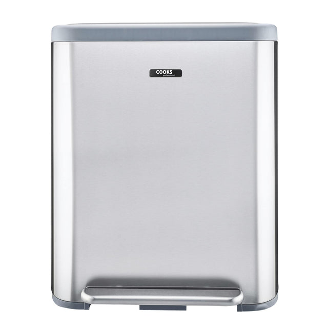 Cooks Professional 60L Dual Recycling Slimline Pedal Bin | Silver
