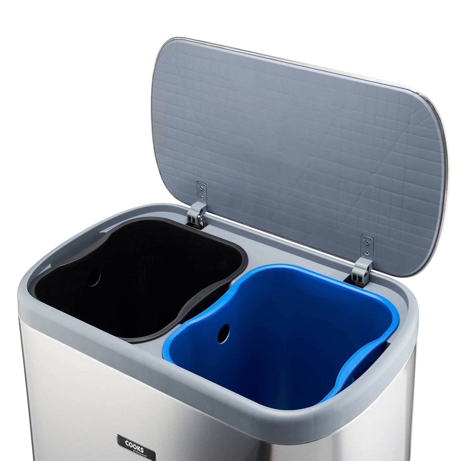 Cooks Professional 60L Dual Recycling Slimline Pedal Bin | Silver