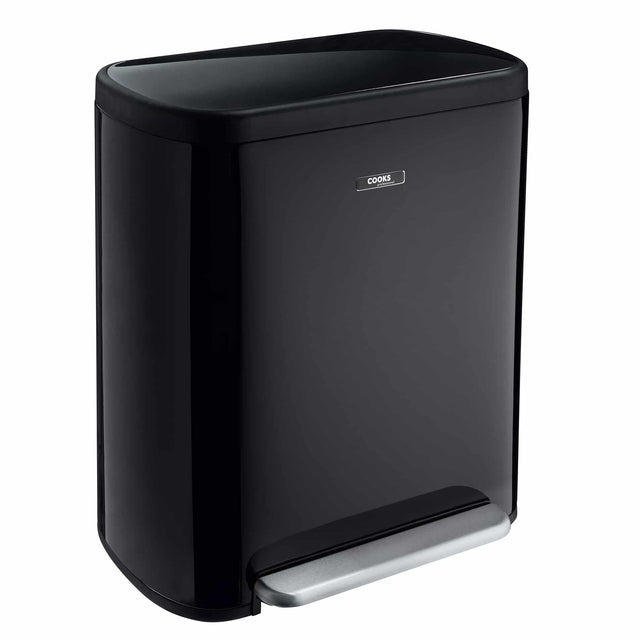 Cooks Professional 60L Dual Recycling Slimline Pedal Bin | Black