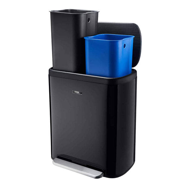 Cooks Professional 60L Dual Recycling Slimline Pedal Bin | Black