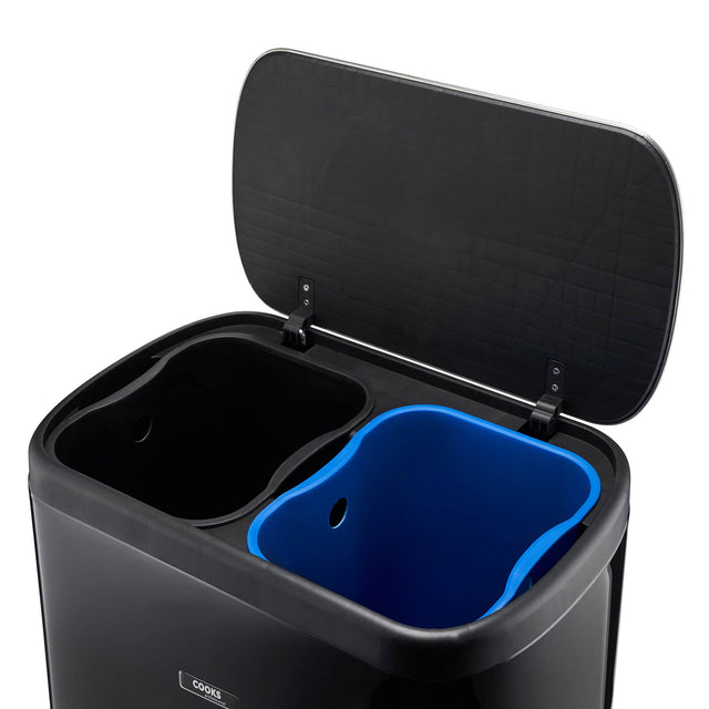 Cooks Professional 60L Dual Recycling Slimline Pedal Bin | Black