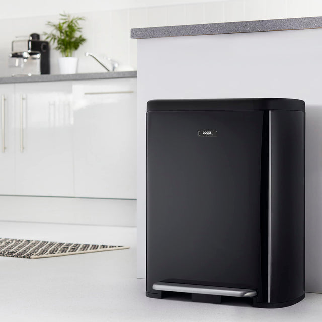 Cooks Professional 60L Dual Recycling Slimline Pedal Bin | Black