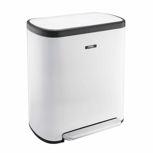 Cooks Professional 60L Dual Recycling Slimline Pedal Bin | White