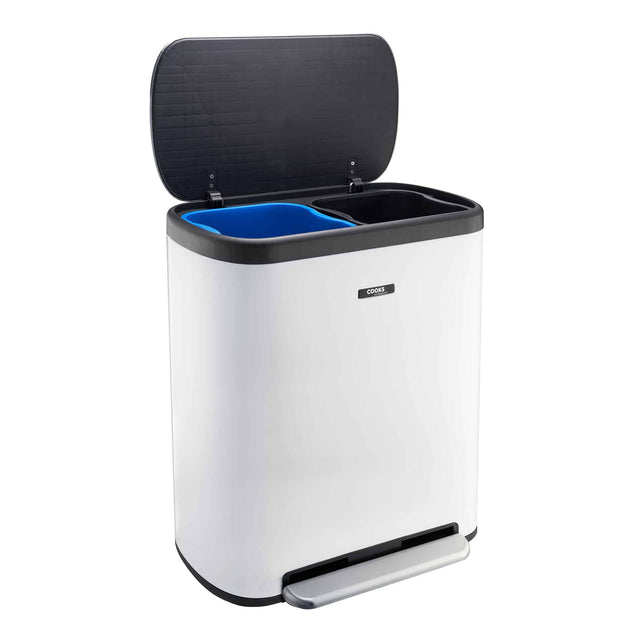 Cooks Professional 60L Dual Recycling Slimline Pedal Bin | White