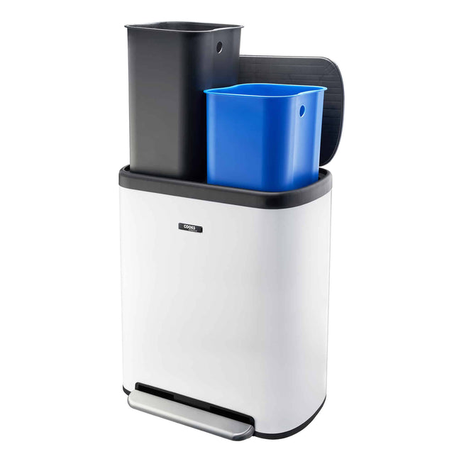 Cooks Professional 60L Dual Recycling Slimline Pedal Bin | White
