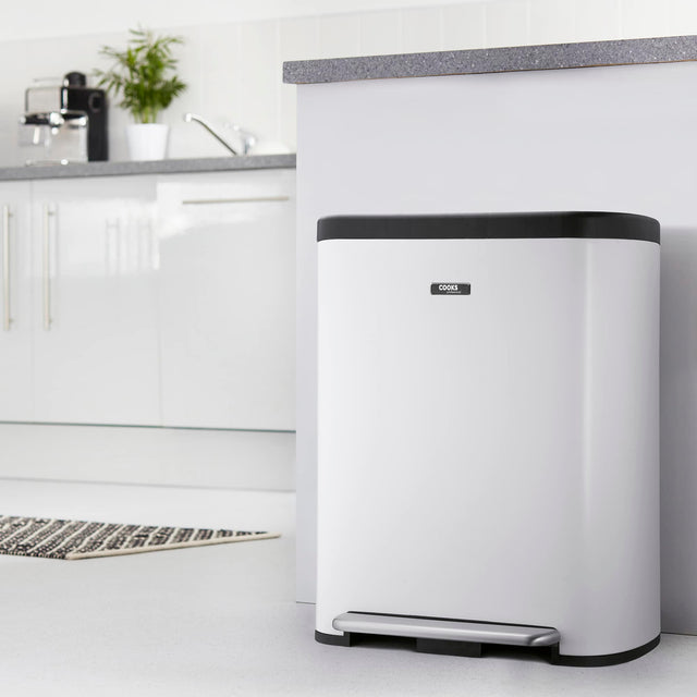 Cooks Professional 60L Dual Recycling Slimline Pedal Bin | White