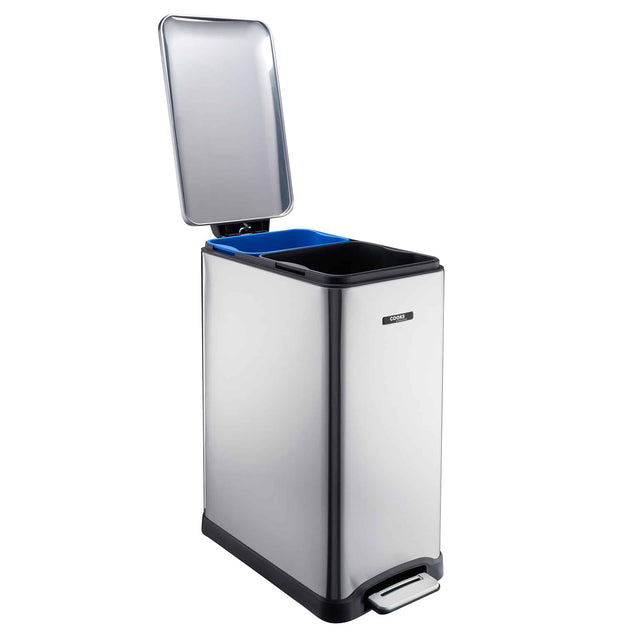 Cooks Professional 50L Dual Recycling Slimline Pedal Bin | Silver