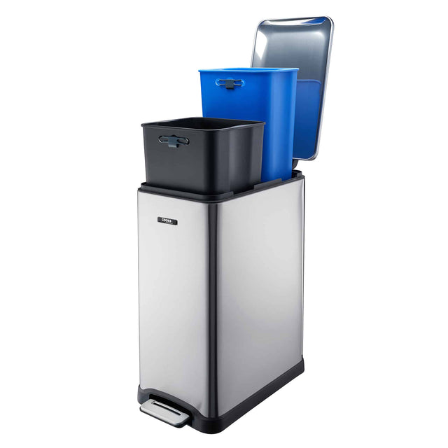 Cooks Professional 50L Dual Recycling Slimline Pedal Bin | Silver