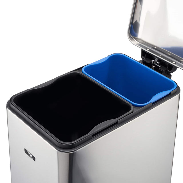 Cooks Professional 50L Dual Recycling Slimline Pedal Bin | Silver
