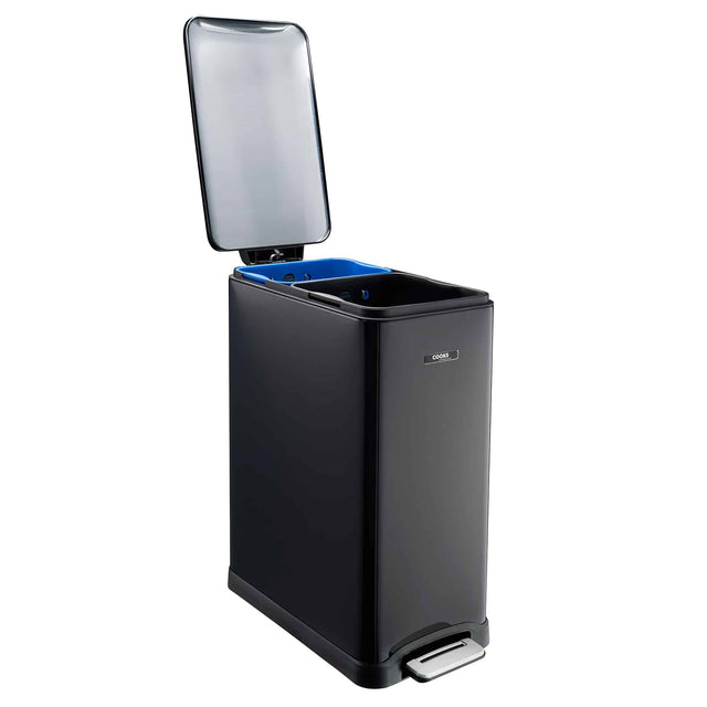 Cooks Professional 50L Dual Recycling Slimline Pedal Bin | Black