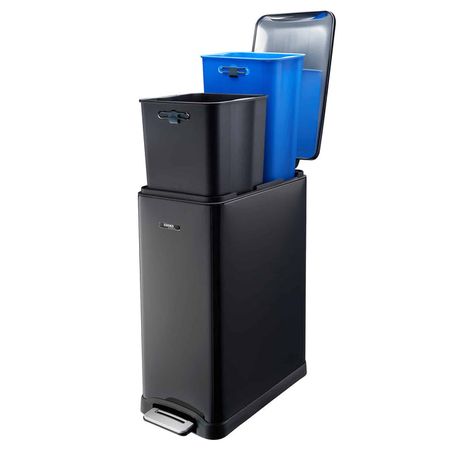 Cooks Professional 50L Dual Recycling Slimline Pedal Bin | Black