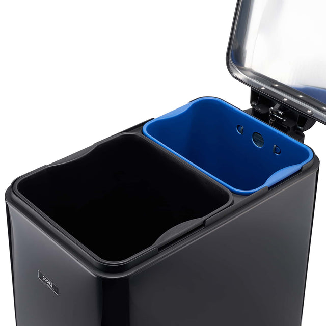 Cooks Professional 50L Dual Recycling Slimline Pedal Bin | Black