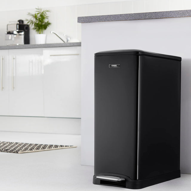 Cooks Professional 50L Dual Recycling Slimline Pedal Bin | Black