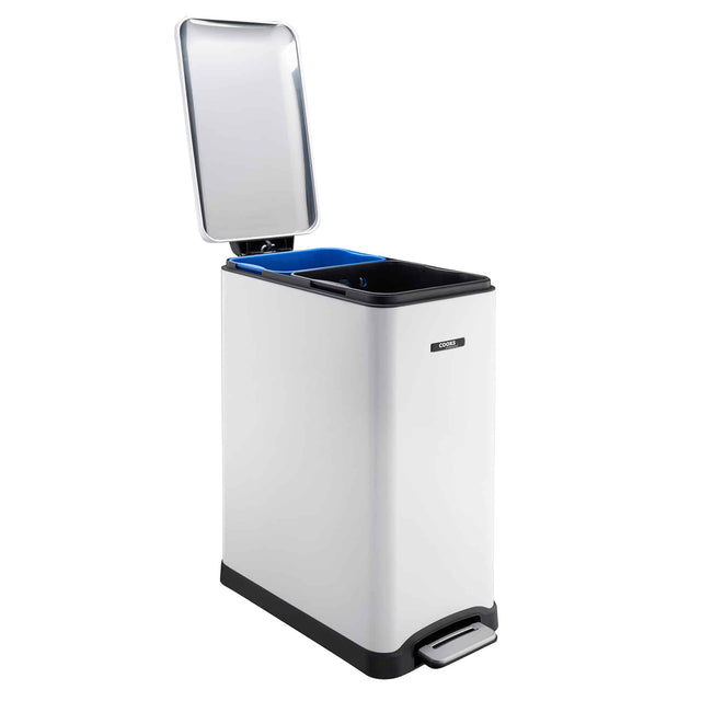 Cooks Professional 50L Dual Recycling Slimline Pedal Bin | White