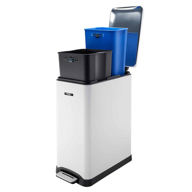Cooks Professional 50L Dual Recycling Slimline Pedal Bin | White