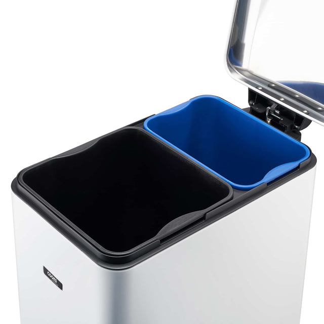 Cooks Professional 50L Dual Recycling Slimline Pedal Bin | White