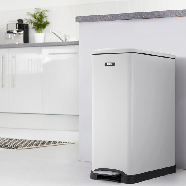 Cooks Professional 50L Dual Recycling Slimline Pedal Bin | White