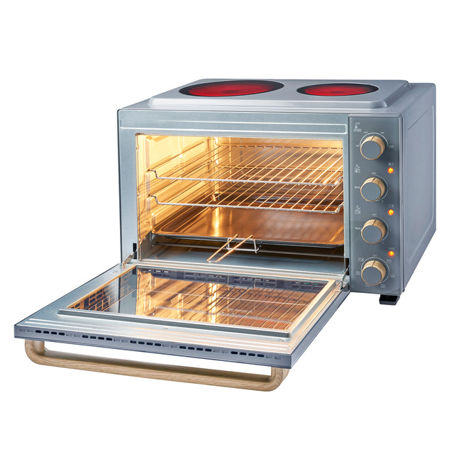 Cooks Professional 48L Mini Oven with 2 Ceramic Hobs | Grey Nordic
