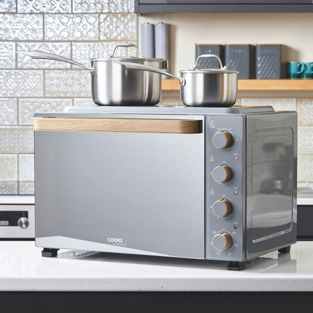 Cooks Professional 48L Mini Oven with 2 Ceramic Hobs | Grey Nordic