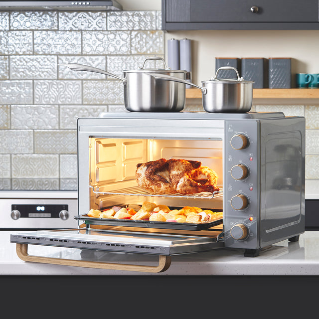 Cooks Professional 48L Mini Oven with 2 Ceramic Hobs | Grey Nordic