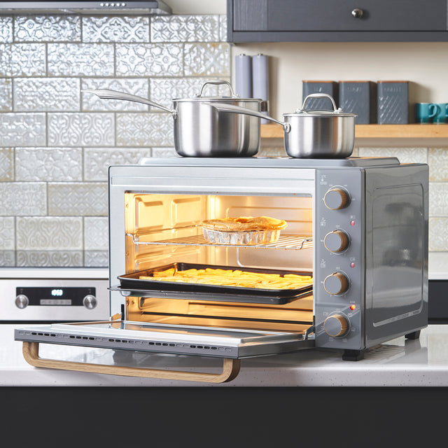 Cooks Professional 48L Mini Oven with 2 Ceramic Hobs | Grey Nordic