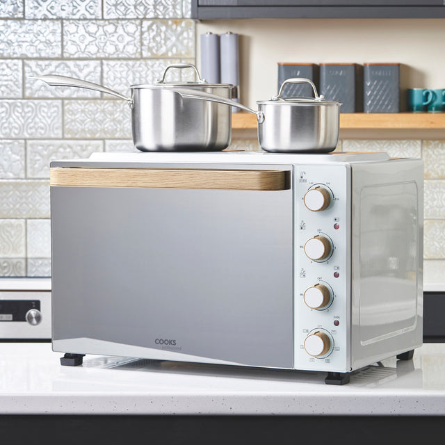 Cooks Professional 48L Mini Oven with 2 Ceramic Hobs | White Nordic