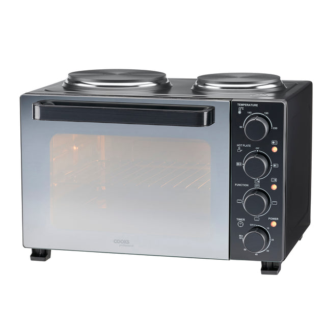 Cooks Professional 28L Mini Oven with 2 Hobs | Black
