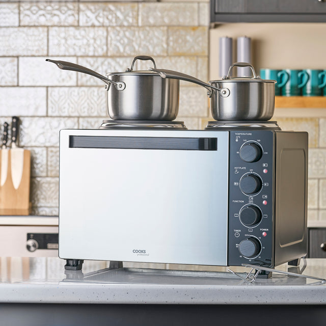 Cooks Professional 28L Mini Oven with 2 Hobs | Black