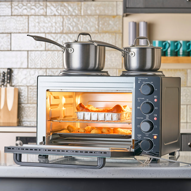 Cooks Professional 28L Mini Oven with 2 Hobs | Black