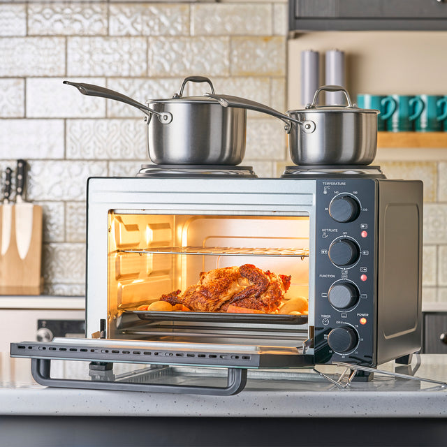 Cooks Professional 28L Mini Oven with 2 Hobs | Black