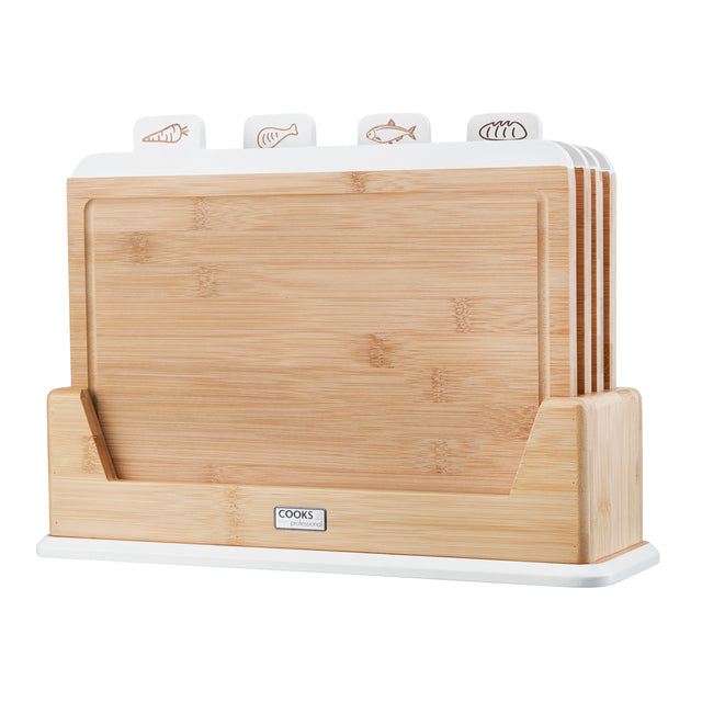 Cooks Professional 4 Piece Bamboo Index Chopping Board Set | White Tabs