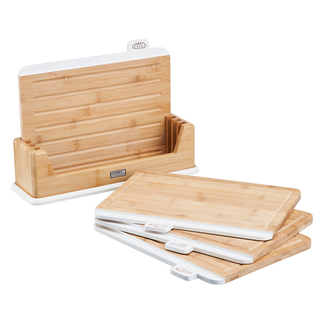 Cooks Professional 4 Piece Bamboo Index Chopping Board Set | White Tabs