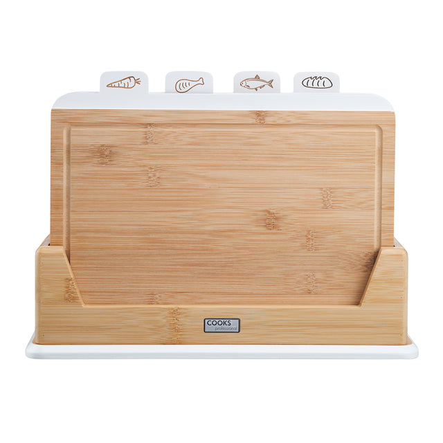 Cooks Professional 4 Piece Bamboo Index Chopping Board Set | White Tabs