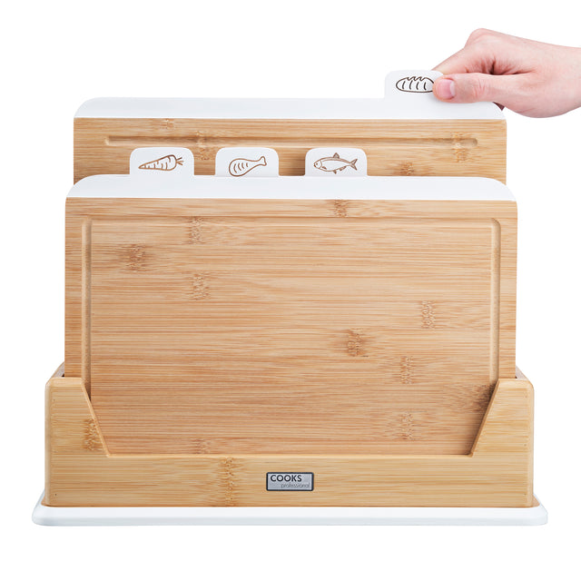 Cooks Professional 4 Piece Bamboo Index Chopping Board Set | White Tabs