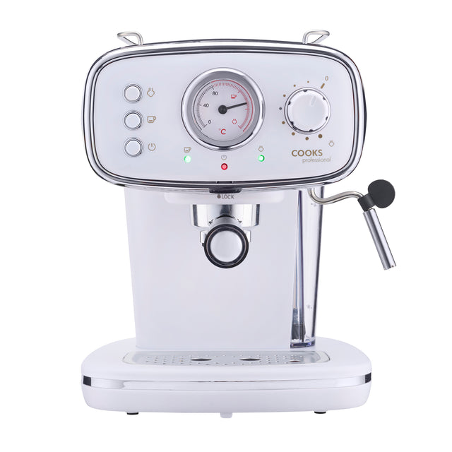 Cooks Professional Retro Espresso Machine | White / Silver
