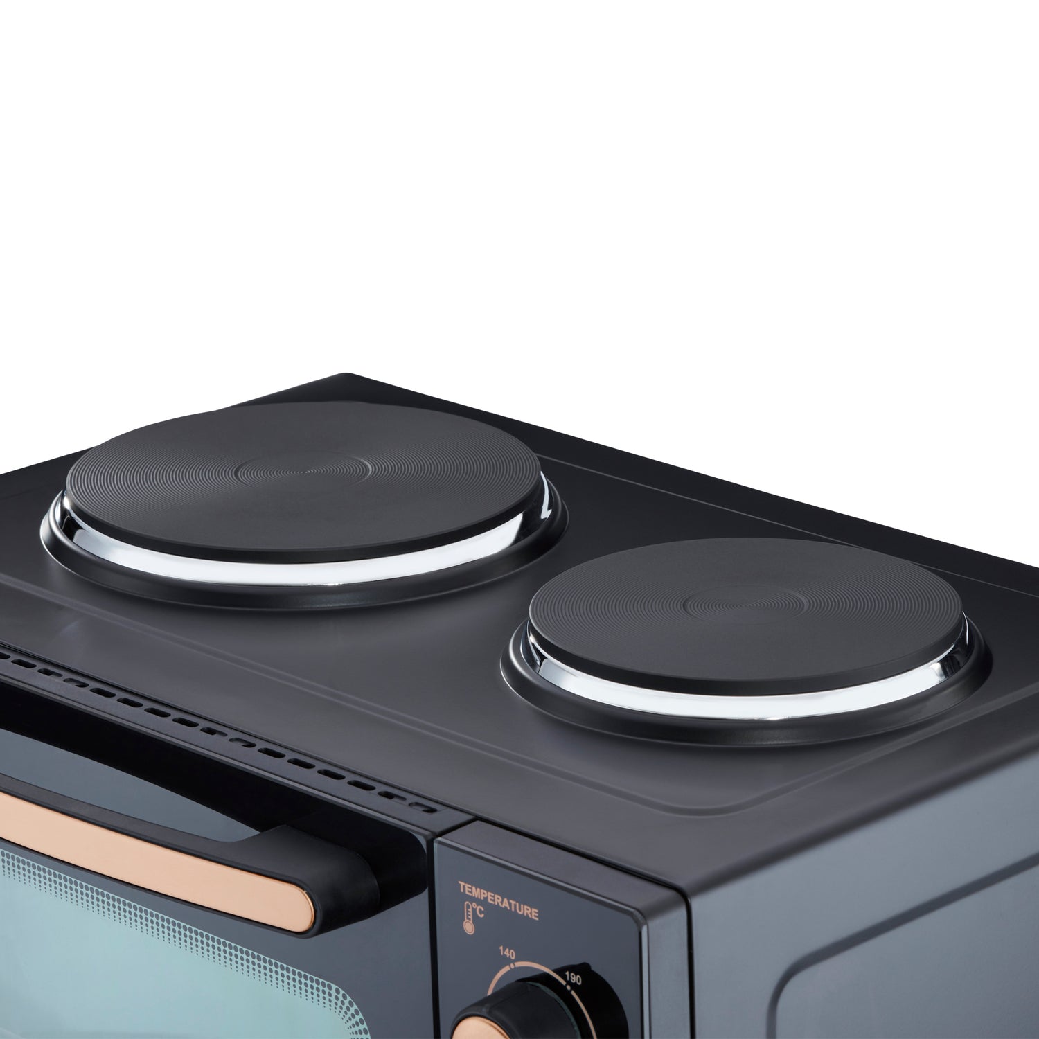 Cooks Professional 34L Mini Oven with 2 Hobs | Black / Copper
