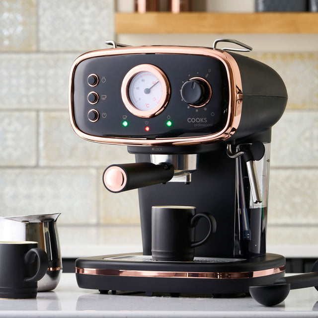 Cooks Professional Retro Espresso Machine | Black/Copper