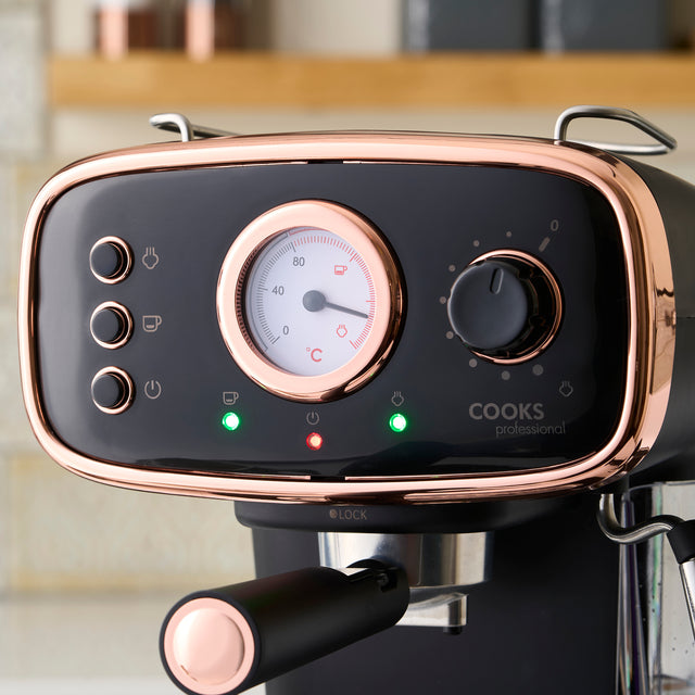 Cooks Professional Retro Espresso Machine | Black/Copper