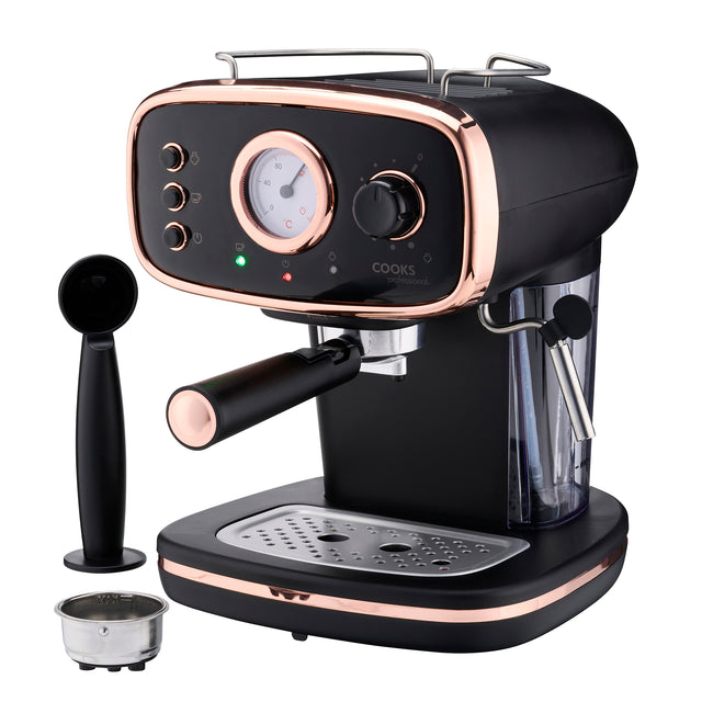 Cooks Professional Retro Espresso Machine | Black/Copper