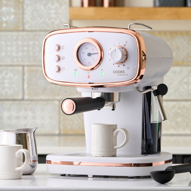 Cooks Professional Retro Espresso Machine | White / Copper