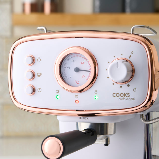 Cooks Professional Retro Espresso Machine | White / Copper