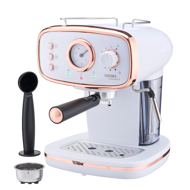 Cooks Professional Retro Espresso Machine | White / Copper