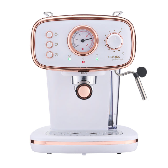 Cooks Professional Retro Espresso Machine | White / Copper