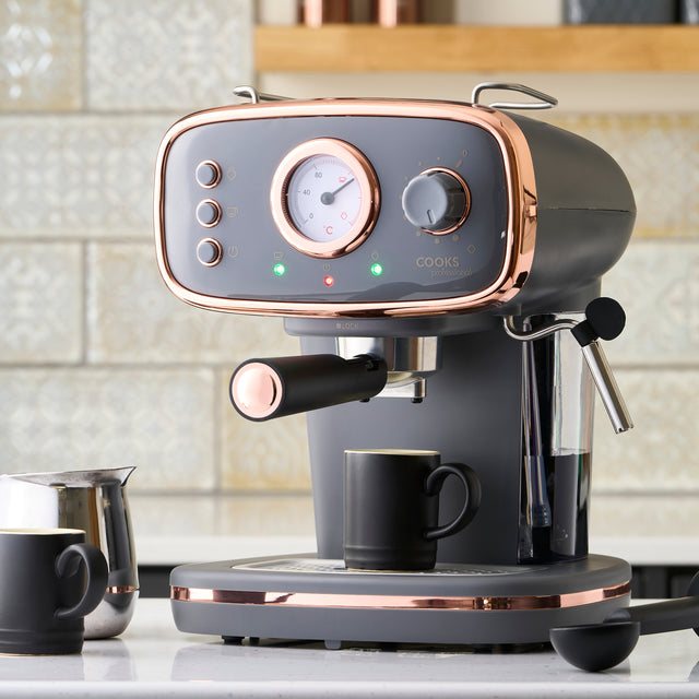 Cooks Professional Retro Espresso Machine | Grey / Copper