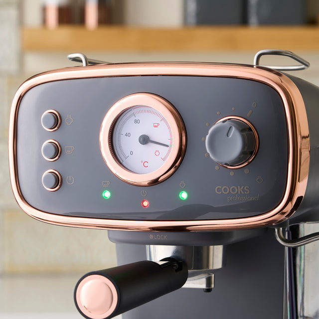 Cooks Professional Retro Espresso Machine | Grey / Copper