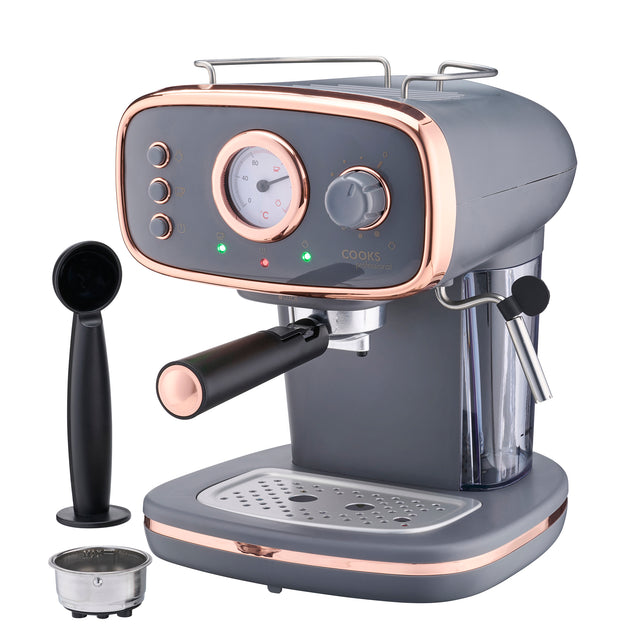 Cooks Professional Retro Espresso Machine | Grey / Copper