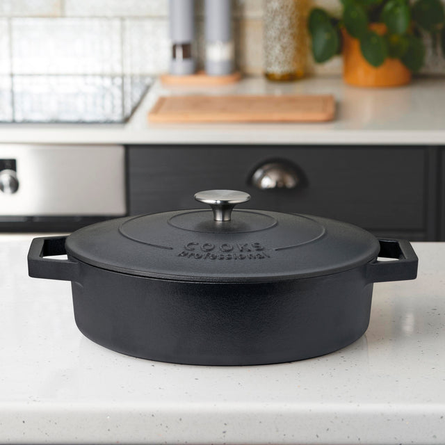 Cooks Professional Set of 3 Cast Iron Casserole | 20cm, 26cm and 28cm | Matte Black
