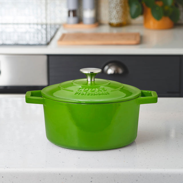 Cooks Professional Set of 3 Cast Iron Casserole | 20cm, 26cm and 28cm | Graduated Green