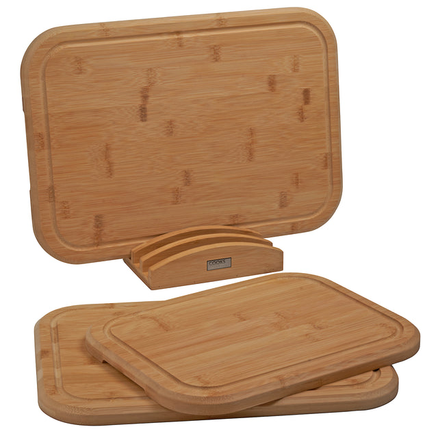 Cooks Professional 3 Piece Bamboo Chopping Board Set with Stand