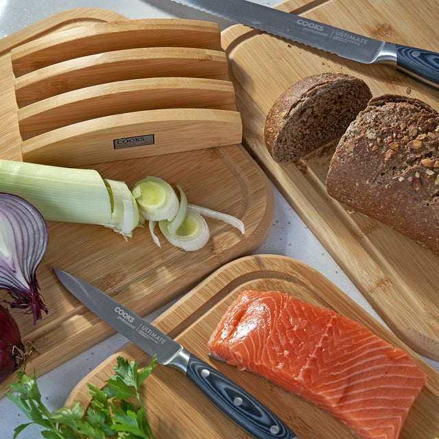 Cooks Professional 3 Piece Bamboo Chopping Board Set with Stand